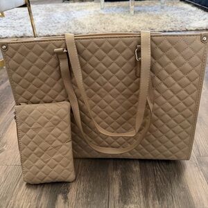 New LOVEVOOK Beige Lunch Tote Bag 15.6” Laptop Insulated  Quilted Handbag Office